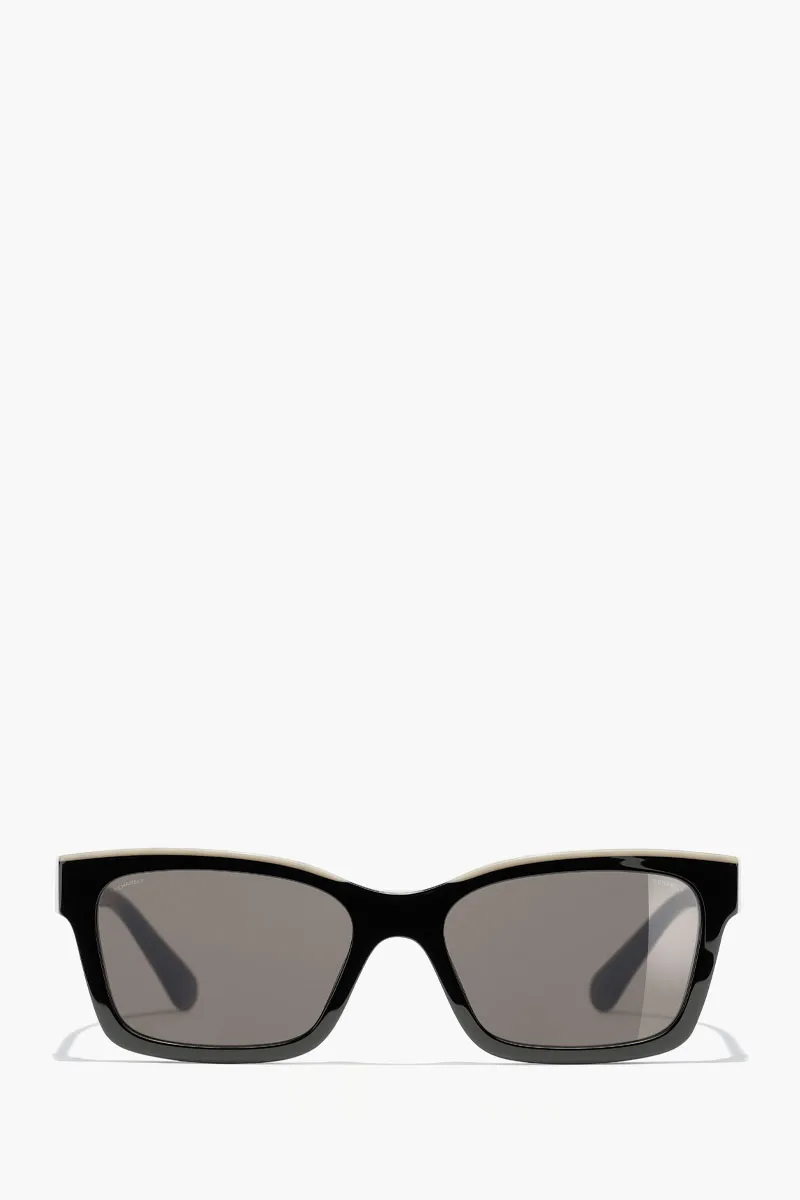 CHANEL Square Sunglasses in Black/Beige with Lettering Logo 0