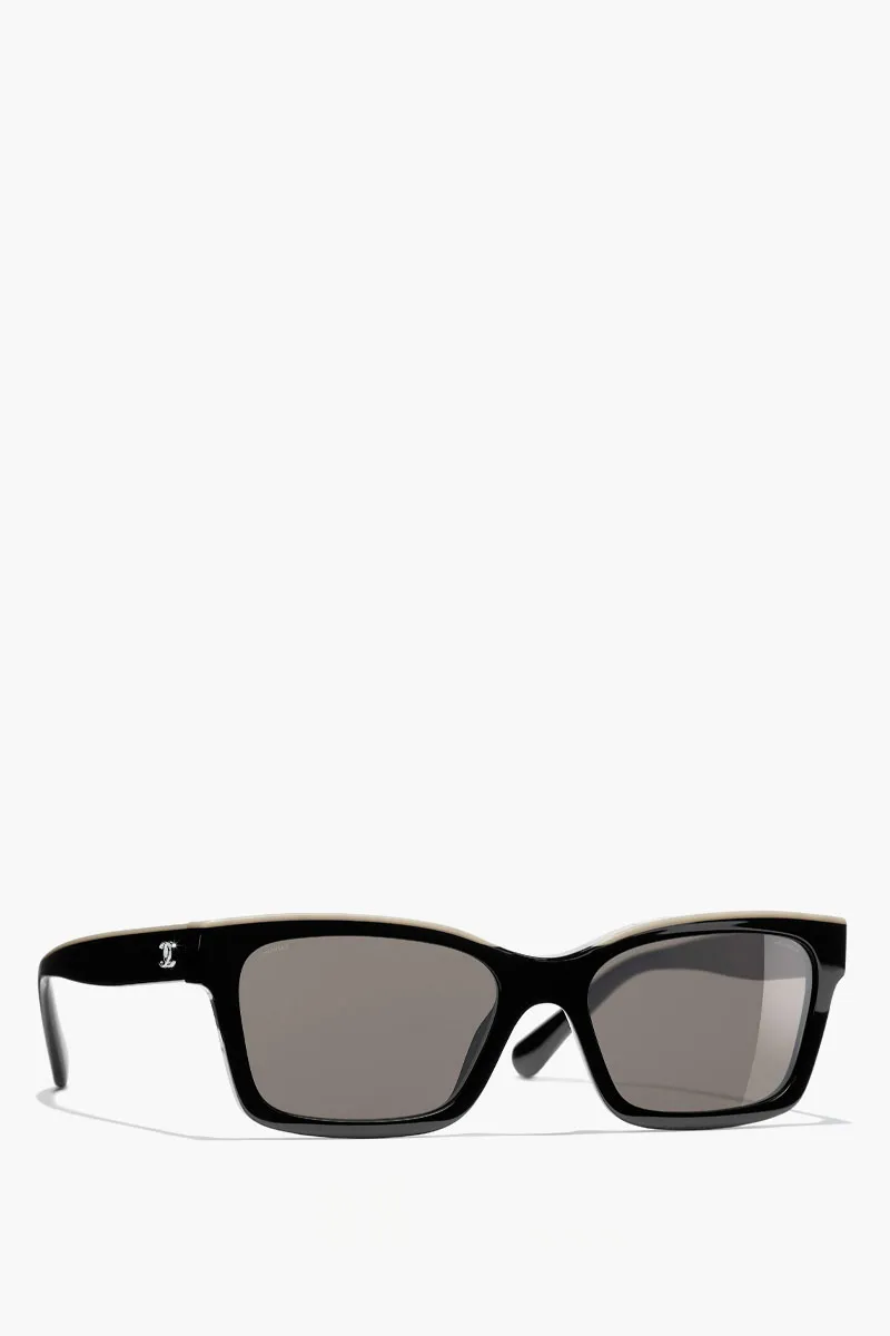 CHANEL Square Sunglasses in Black/Beige with Lettering Logo 2