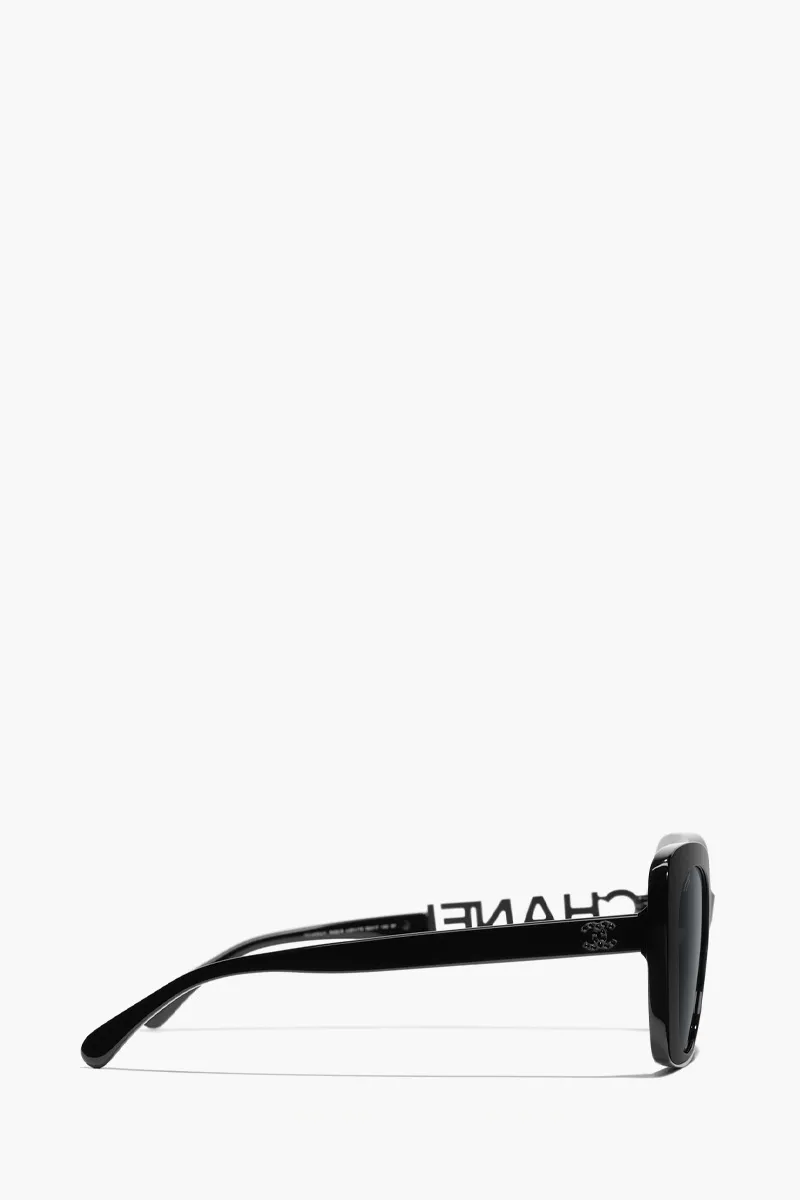 CHANEL Square Sunglasses in Black/Grey/Polarized Acetate with Rhinestone Logo 1