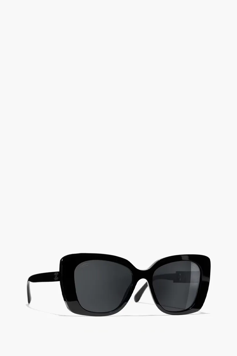 CHANEL Square Sunglasses in Black/Grey/Polarized Acetate with Rhinestone Logo 2