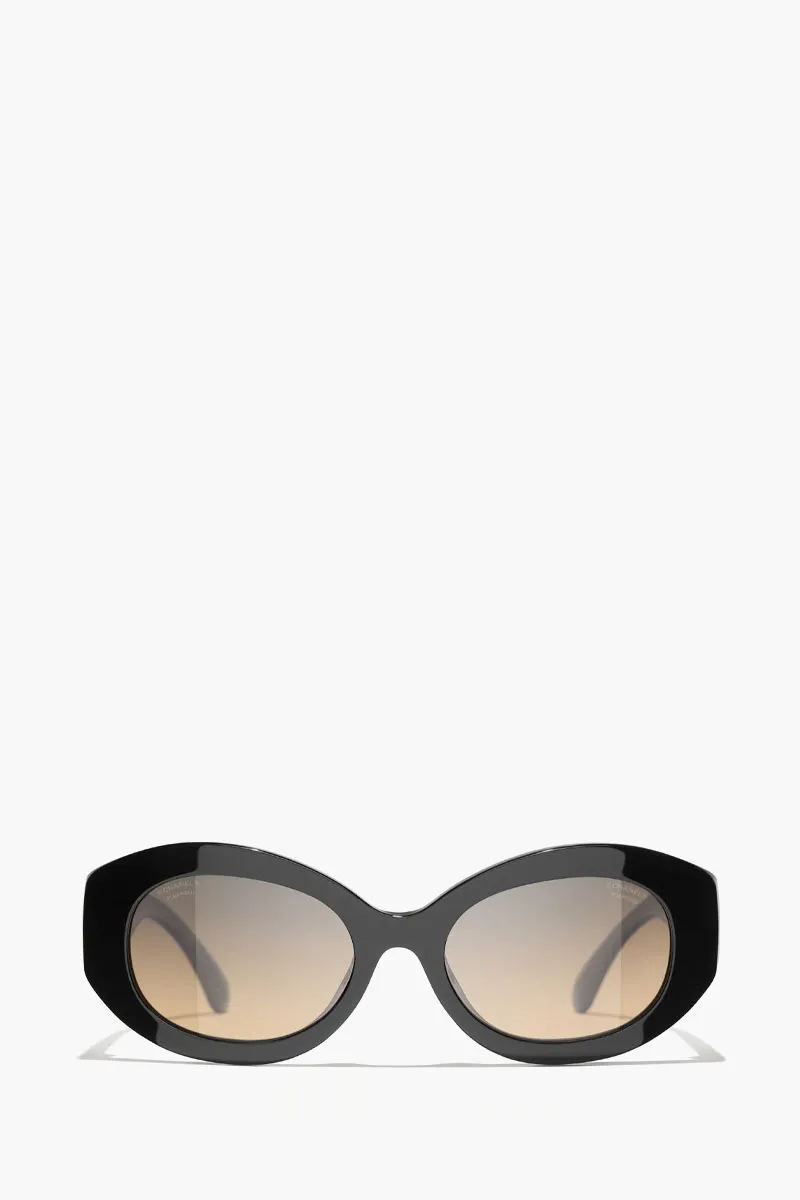 CHANEL Oval Sunglasses in Black Acetate & Nylon 0