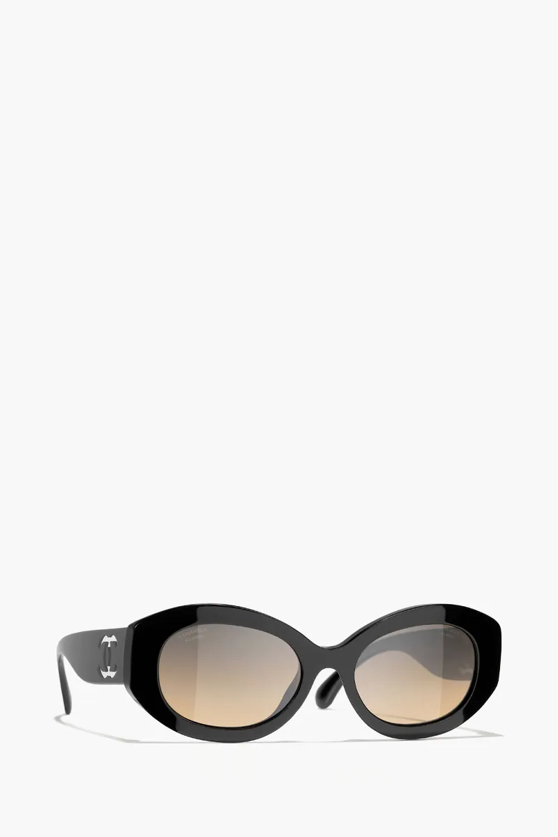 CHANEL Oval Sunglasses in Black Acetate & Nylon 1