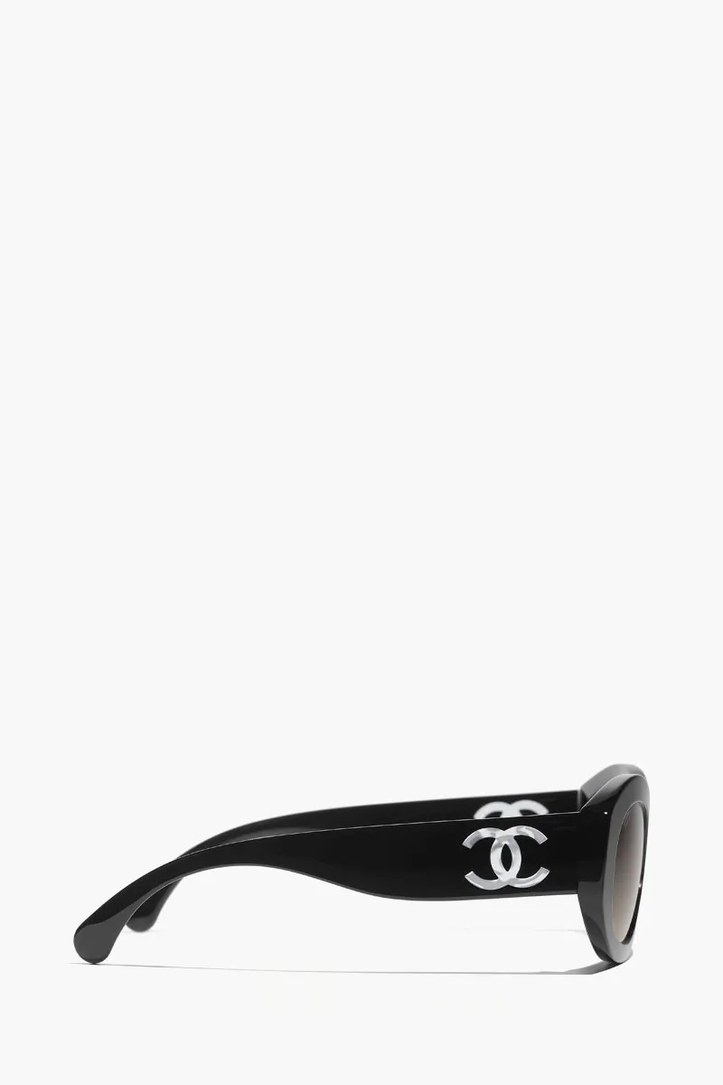 CHANEL Oval Sunglasses in Black Acetate & Nylon 2