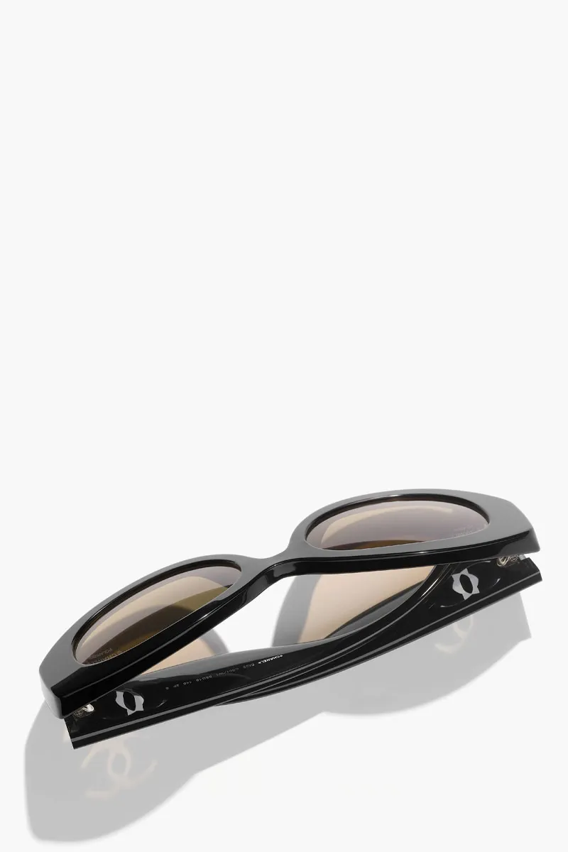 CHANEL Oval Sunglasses in Black Acetate & Nylon 3