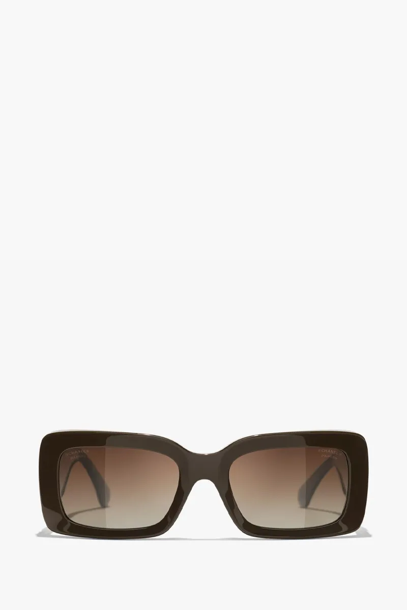 CHANEL Rectangular Sunglasses in Dark Taupe/Brown/Gold Acetate and Metal 0