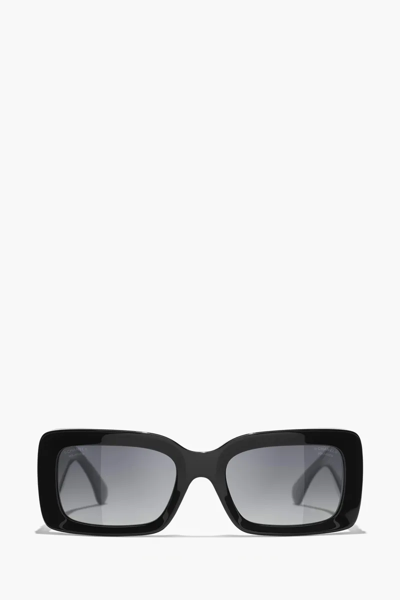 CHANEL Rectangular Sunglasses in Black/Grey/Gold Acetate and Metal 0