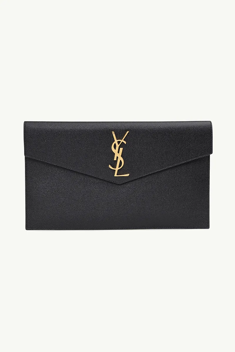 SAINT LAURENT Uptown Pouch in Black Grained Leather GHW 0