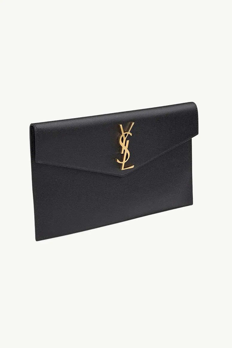 SAINT LAURENT Uptown Pouch in Black Grained Leather GHW 2