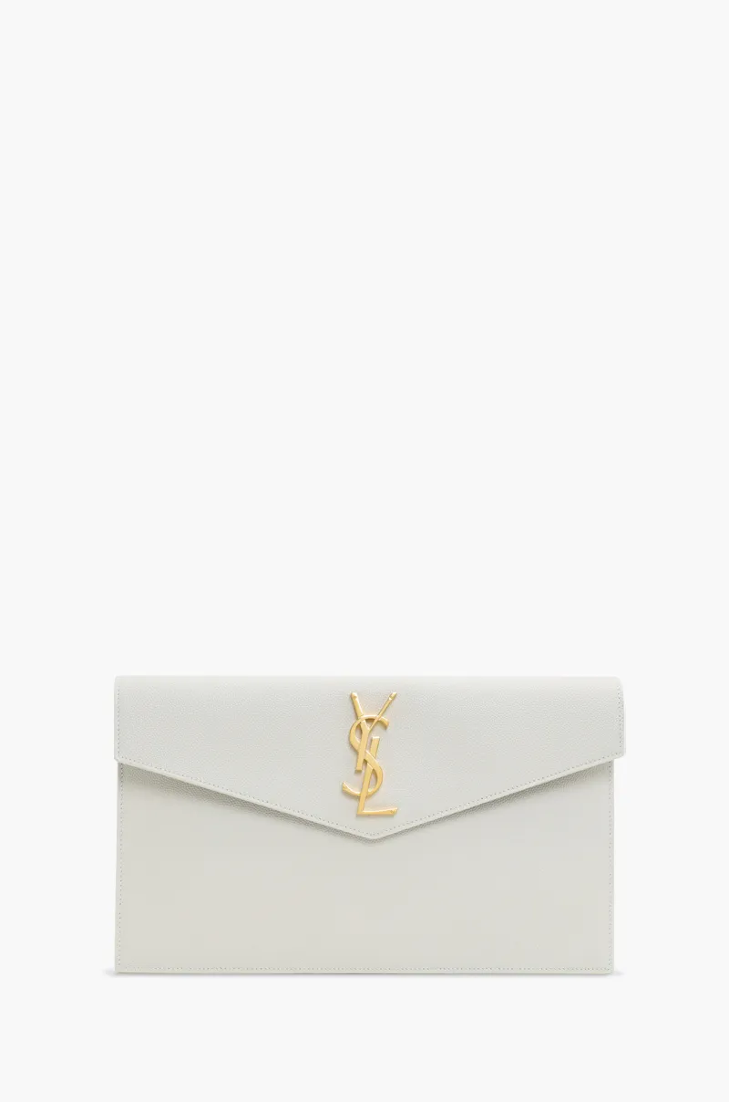 SAINT LAURENT Uptown Pouch in Blanc Vintage Grained Leather GHW 0