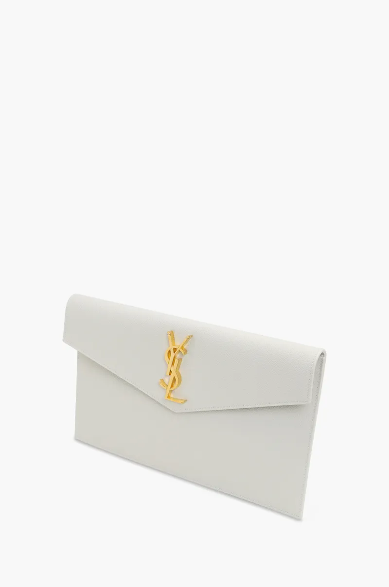 SAINT LAURENT Uptown Pouch in Blanc Vintage Grained Leather GHW 2