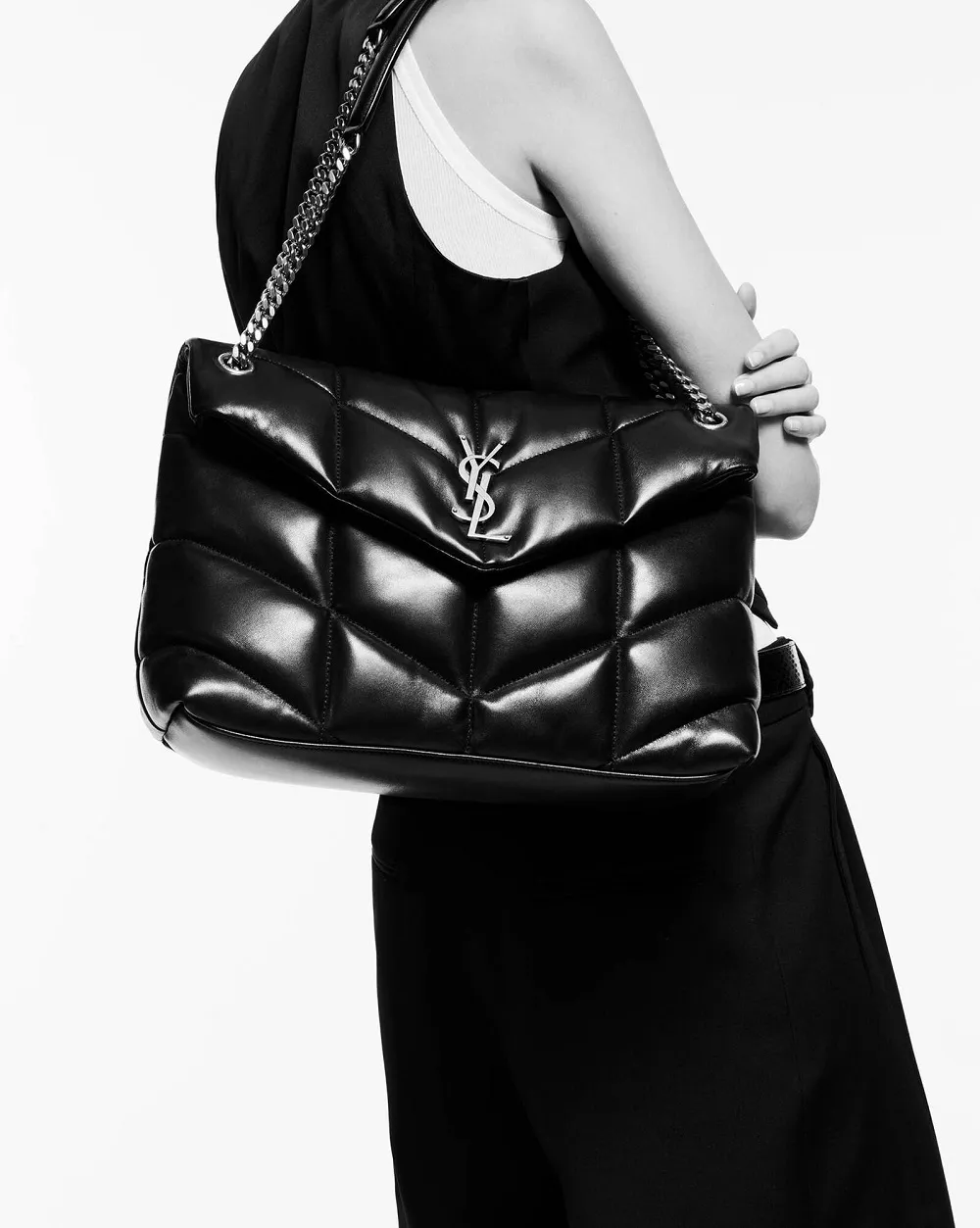 SAINT LAURENT Medium Loulou Puffer Shoulder Bag in Black GHW 4