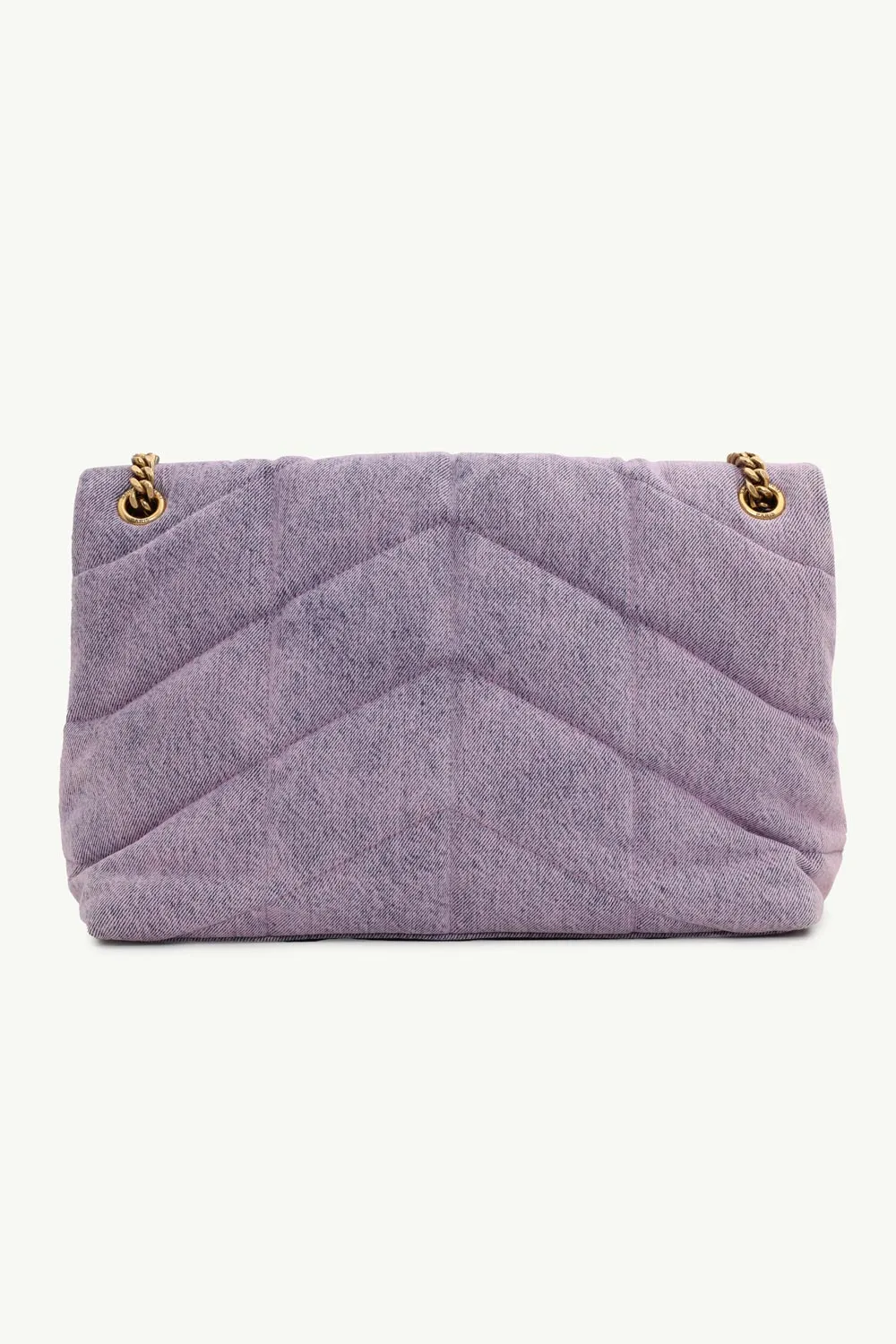 SAINT LAURENT Medium Loulou Puffer Shoulder Bag in Bleached Lilac Denim x Smooth Leather with Bronze Hardware 1