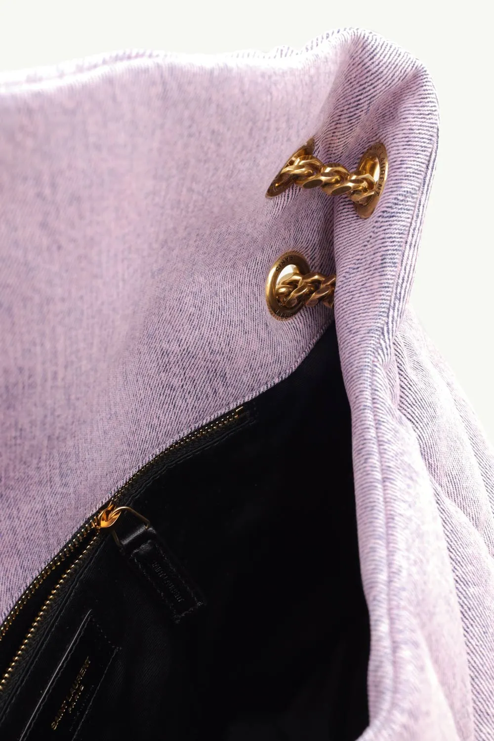 SAINT LAURENT Medium Loulou Puffer Shoulder Bag in Bleached Lilac Denim x Smooth Leather with Bronze Hardware 3