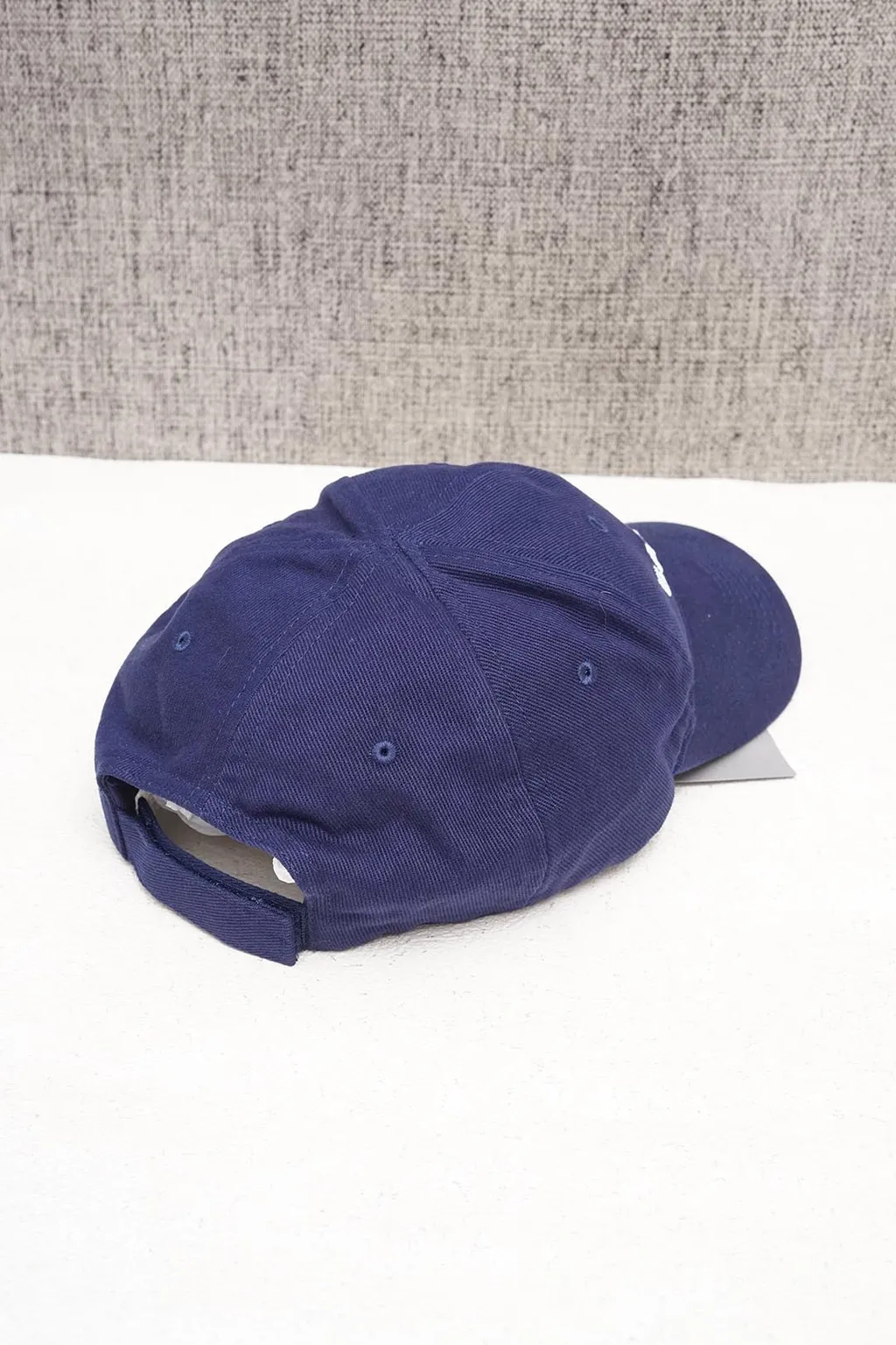 BALENCIAGA Baseball Logo Cap in Navy Blue with White Logo Embroidered 2