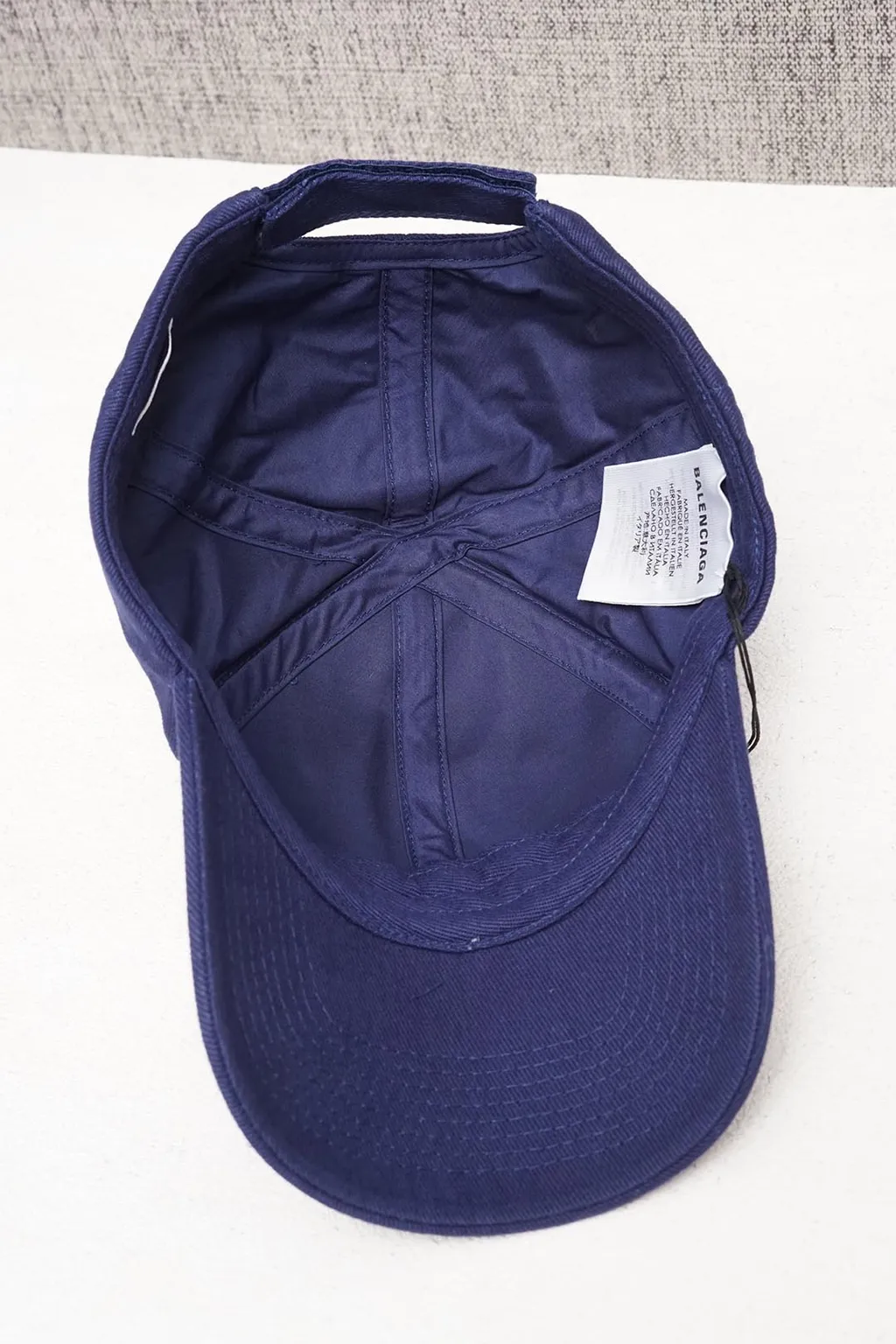 BALENCIAGA Baseball Logo Cap in Navy Blue with White Logo Embroidered 3