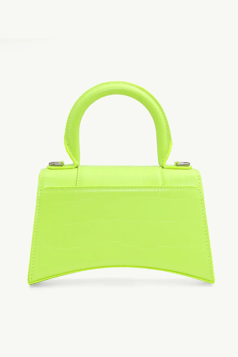 BALENCIAGA XS Hourglass Handbag in Neon Yellow Semi Shiny Crocodile Embossed Calfskin 1