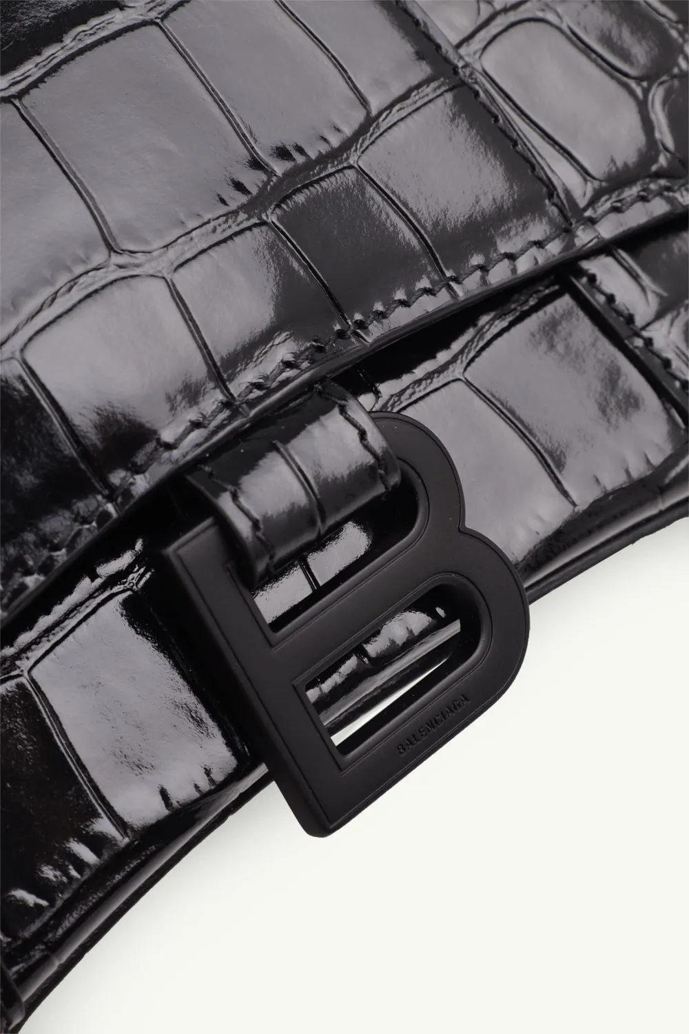 BALENCIAGA Hourglass Top Handle XS in Black Matte Shiny Croco 3