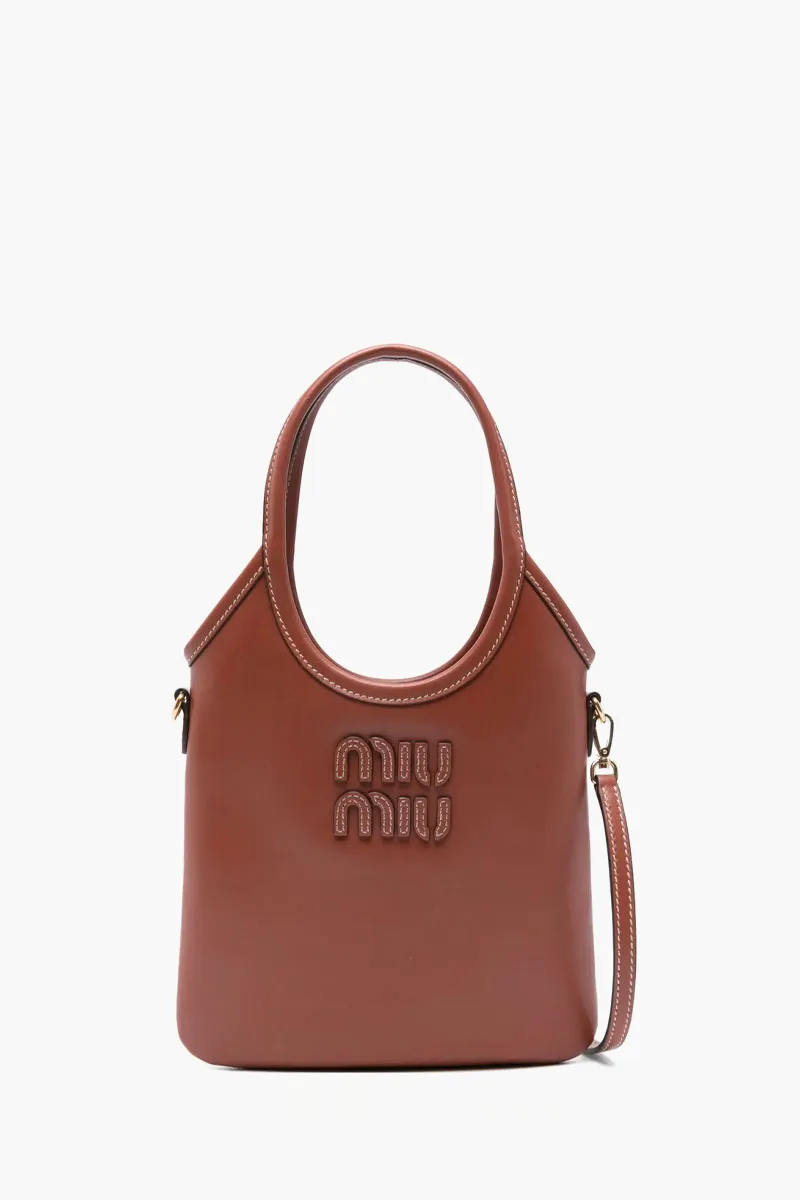 MIU MIU Mini IVY Handbag in Rust Calfskin Leather with Shoulder Strap 0