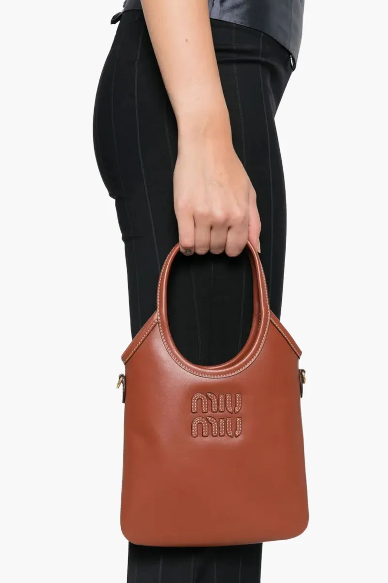 MIU MIU Mini IVY Handbag in Rust Calfskin Leather with Shoulder Strap 3