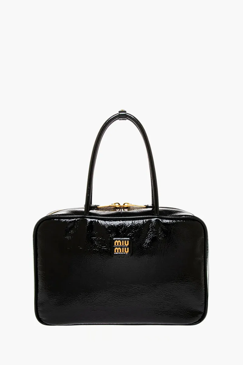 MIU MIU Beau Top Handle in Black Naplak Patent Leather GHW 0