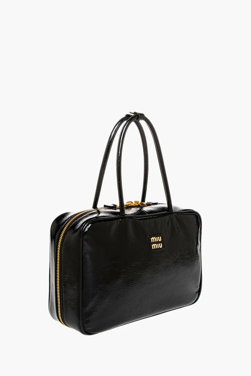 MIU MIU Beau Top Handle in Black Naplak Patent Leather GHW 1