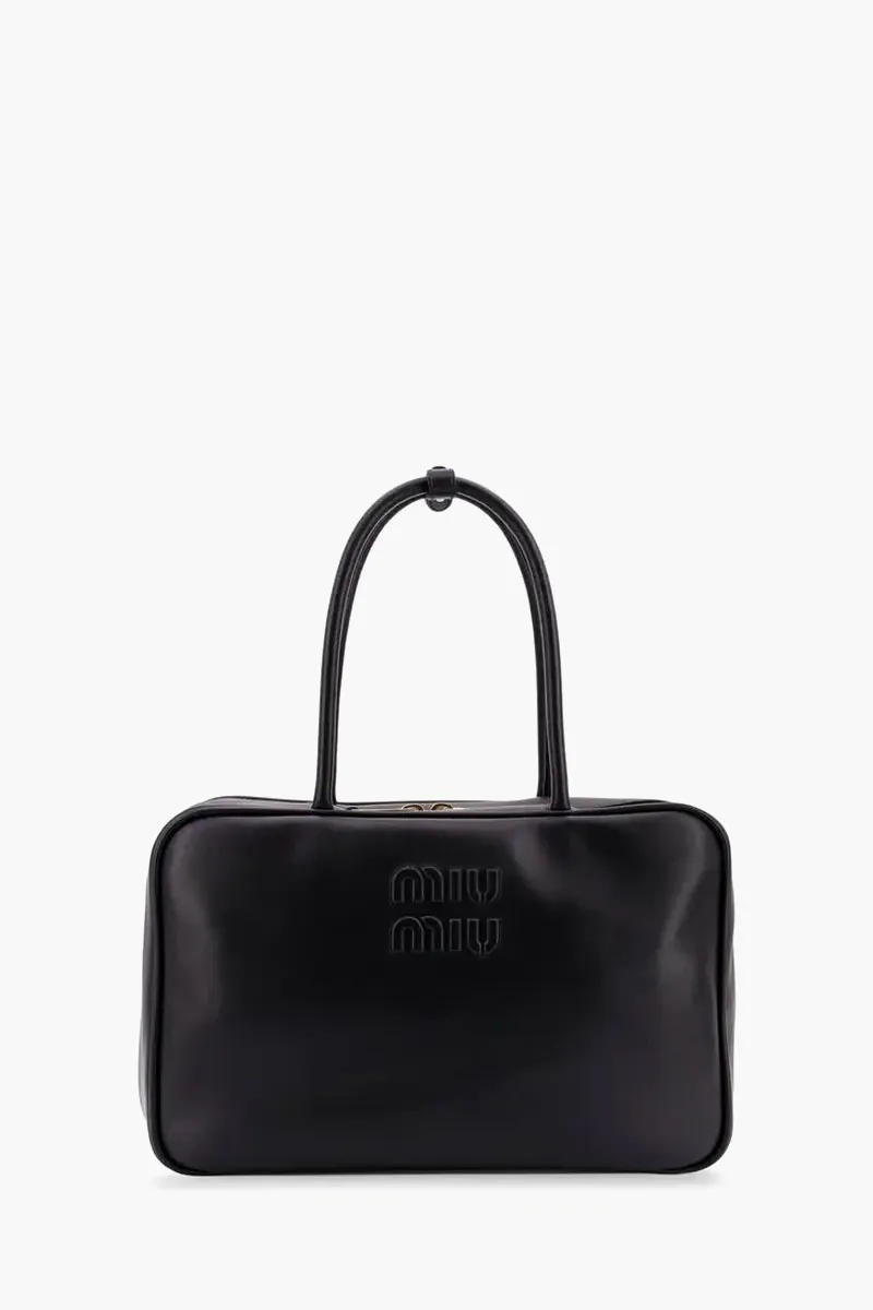 MIU MIU Large Beau Top Handle Handbag in Black Calfskin Leather 0