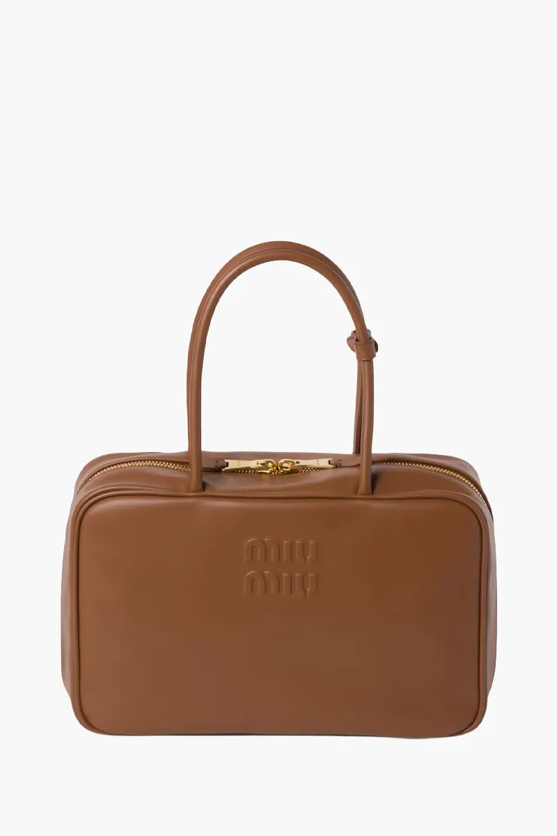 MIU MIU Large Beau Top Handle Handbag in Cognac Calfskin Leather 0