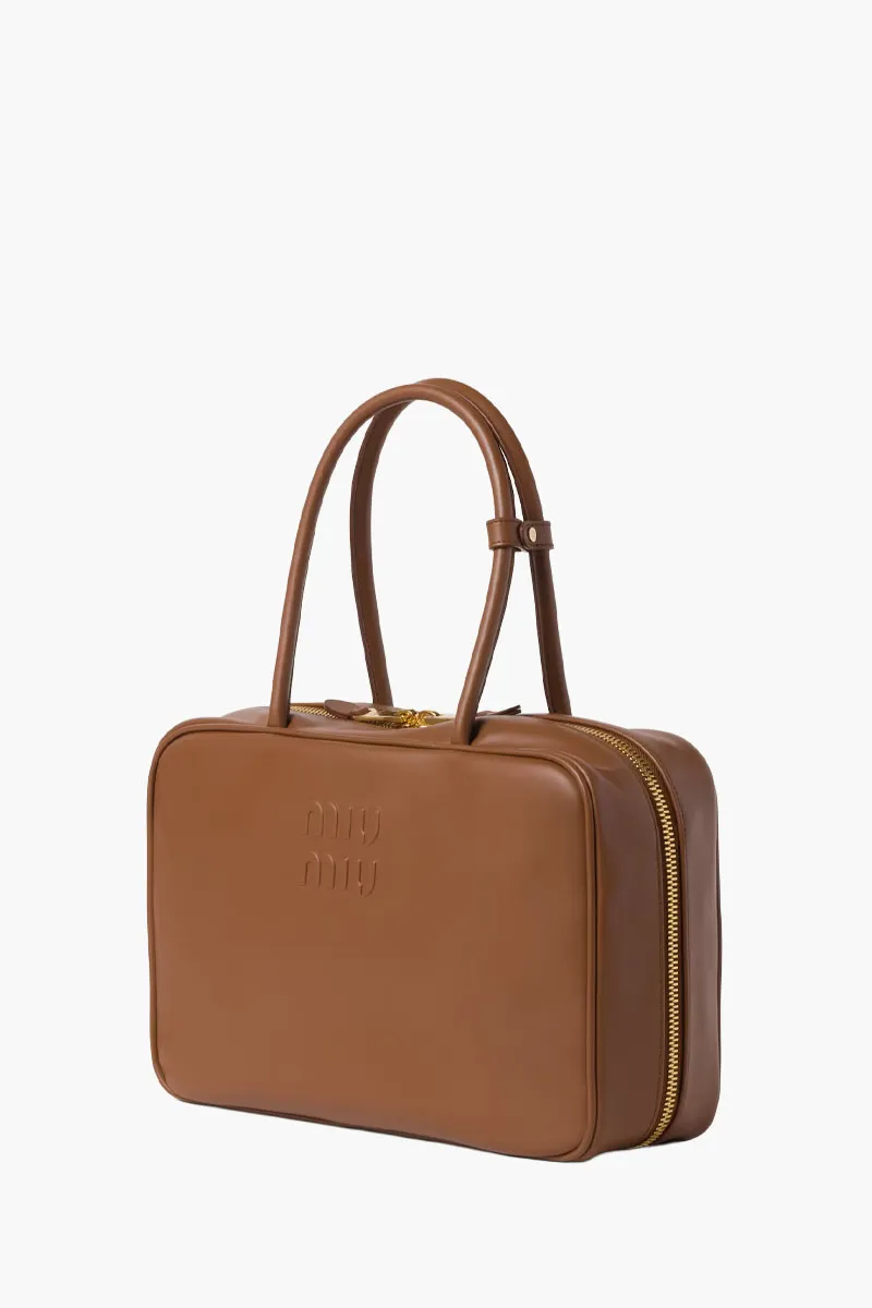 MIU MIU Large Beau Top Handle Handbag in Cognac Calfskin Leather 1