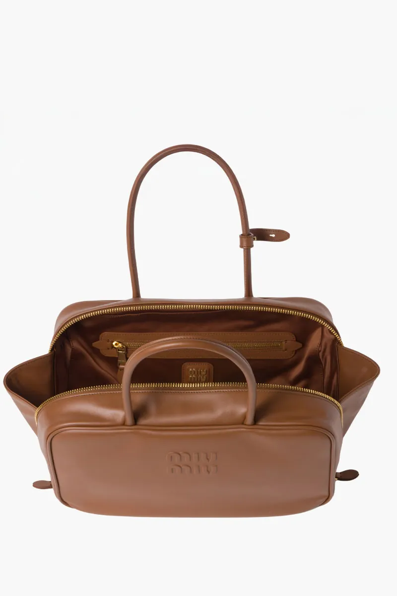 MIU MIU Large Beau Top Handle Handbag in Cognac Calfskin Leather 3