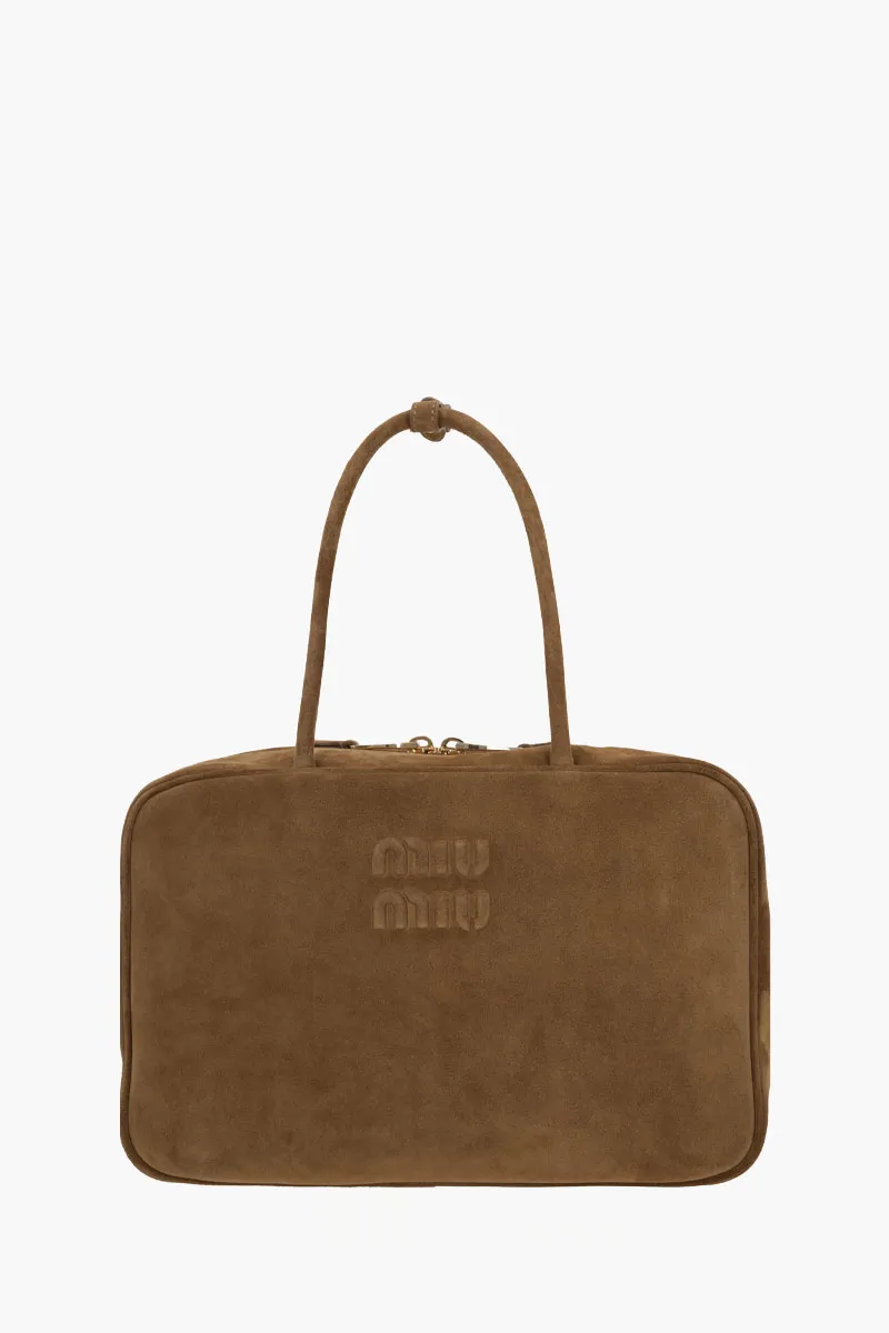 MIU MIU Large Beau Top Handle Handbag in Olive Green Suede 0