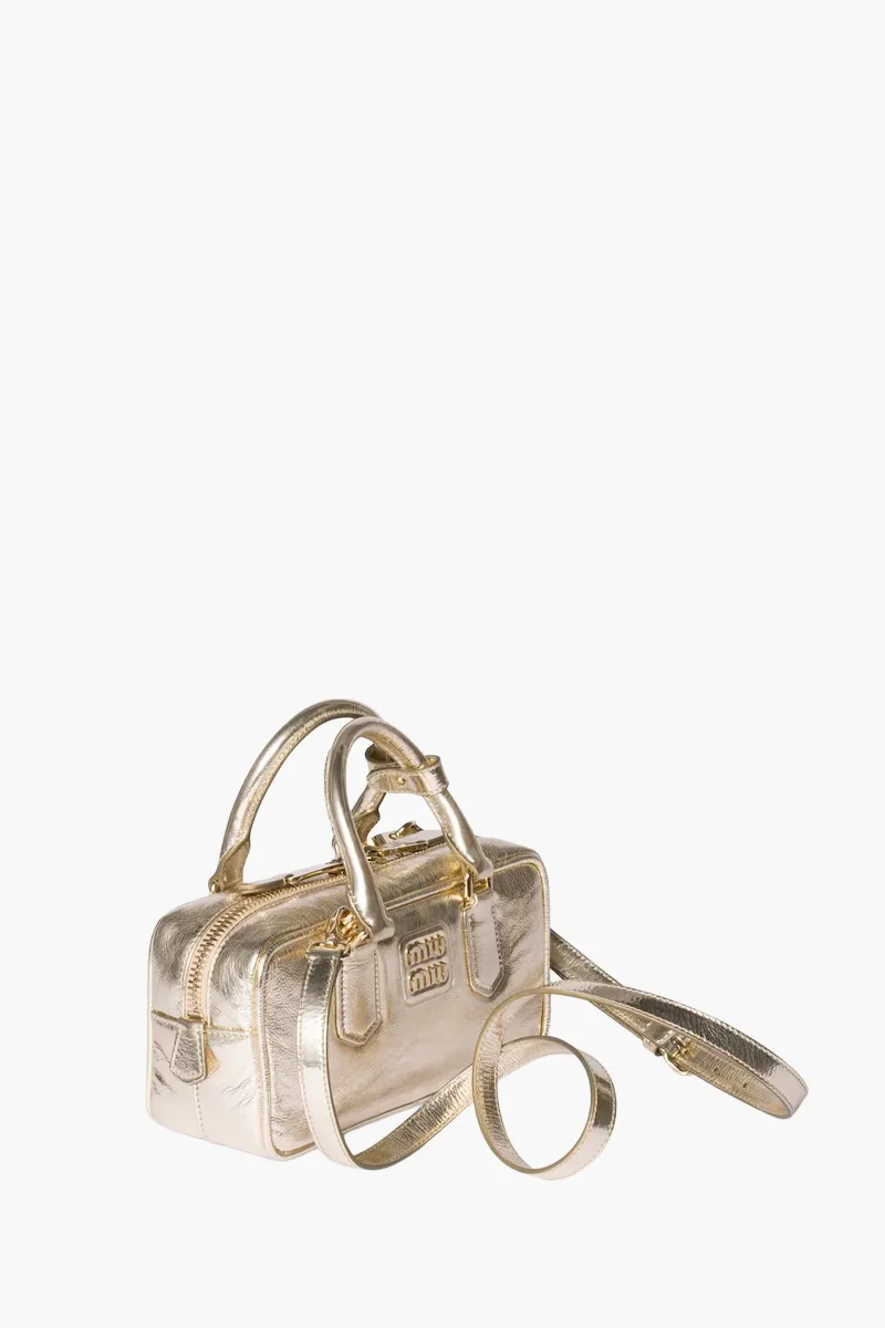 MIU MIU Arcadie Top Handle Shoulder Bag in Gold Laminated Nappa 1