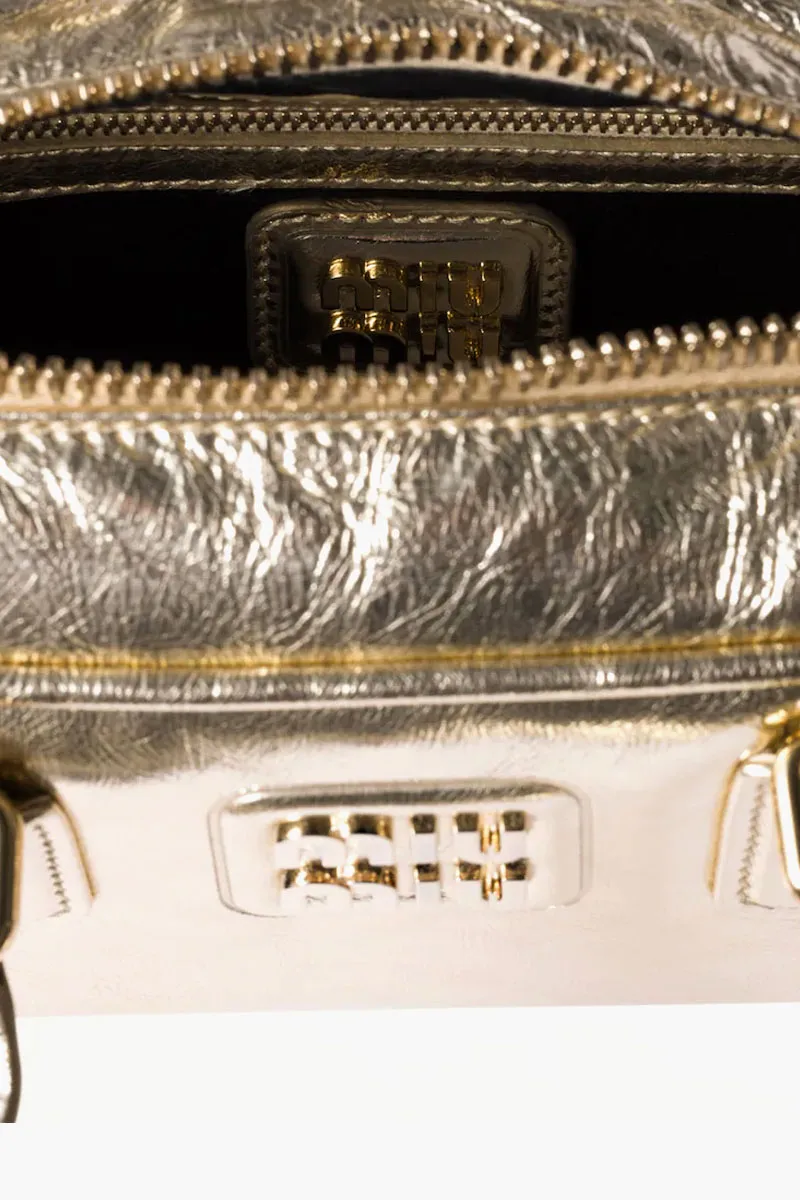 MIU MIU Arcadie Top Handle Shoulder Bag in Gold Laminated Nappa 3