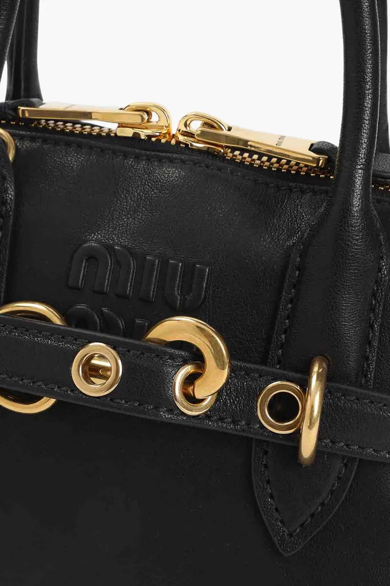 MIU MIU Small Aventure Top Handle Bag in Black Nappa Leather 3