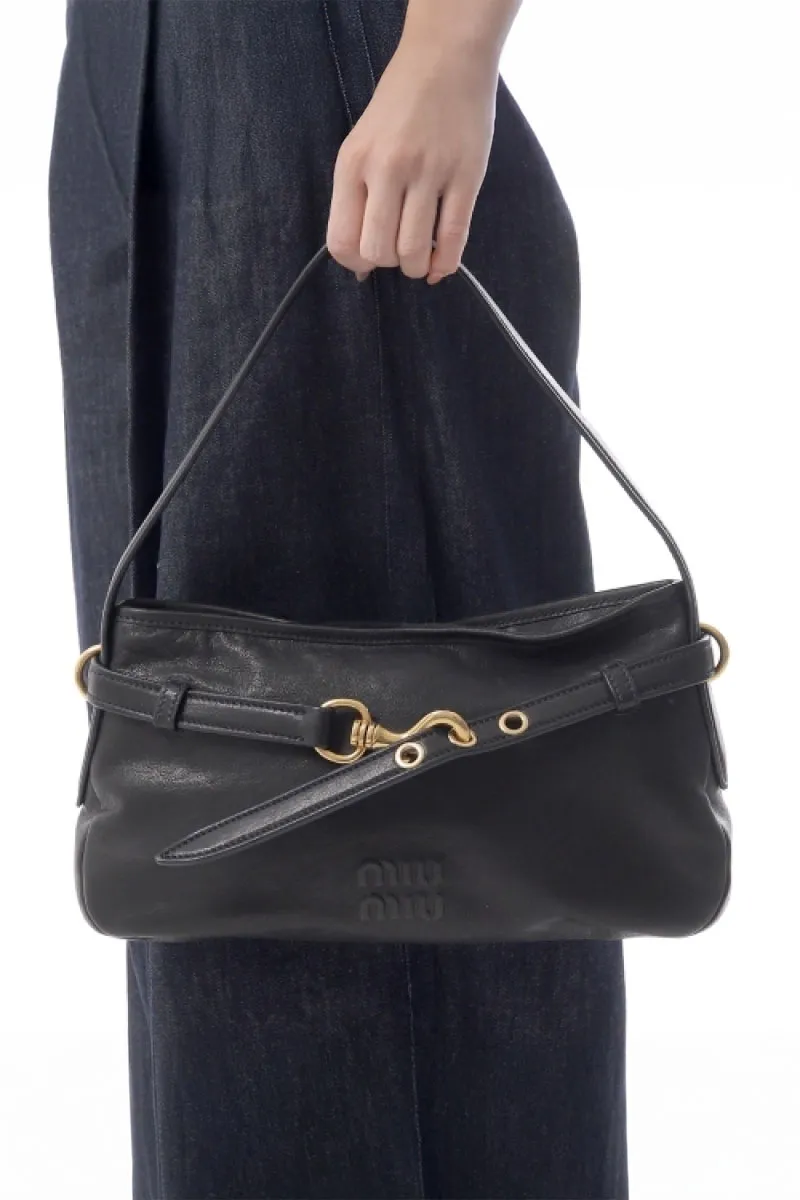 MIU MIU Regular Aventure Shoulder Bag in Black Nappa Leather 3