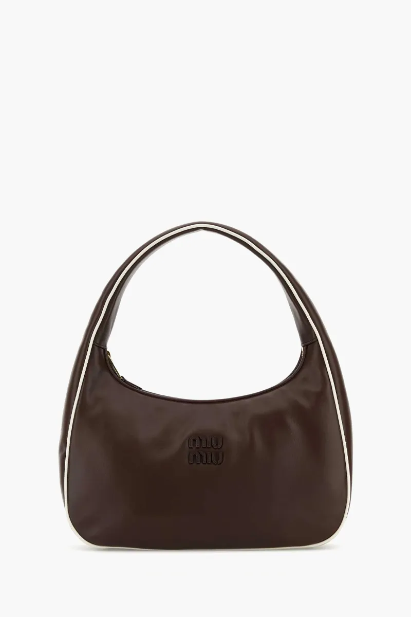 MIU MIU Wander Handbag in Briarwood/White Smooth Calfskin Leather 0