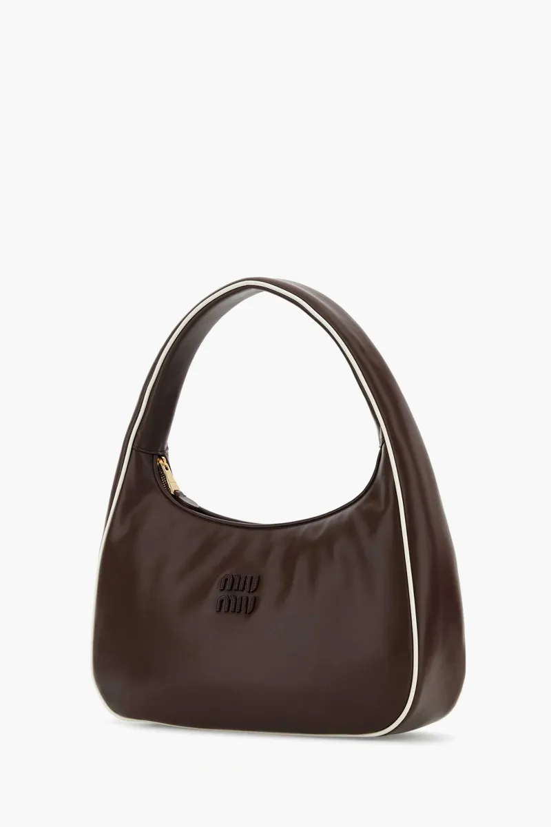 MIU MIU Wander Handbag in Briarwood/White Smooth Calfskin Leather 1