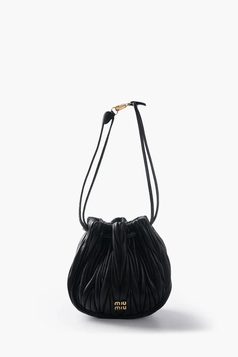 MIU MIU Drawtring Pouch in Black Quilted Nappa Leather 0
