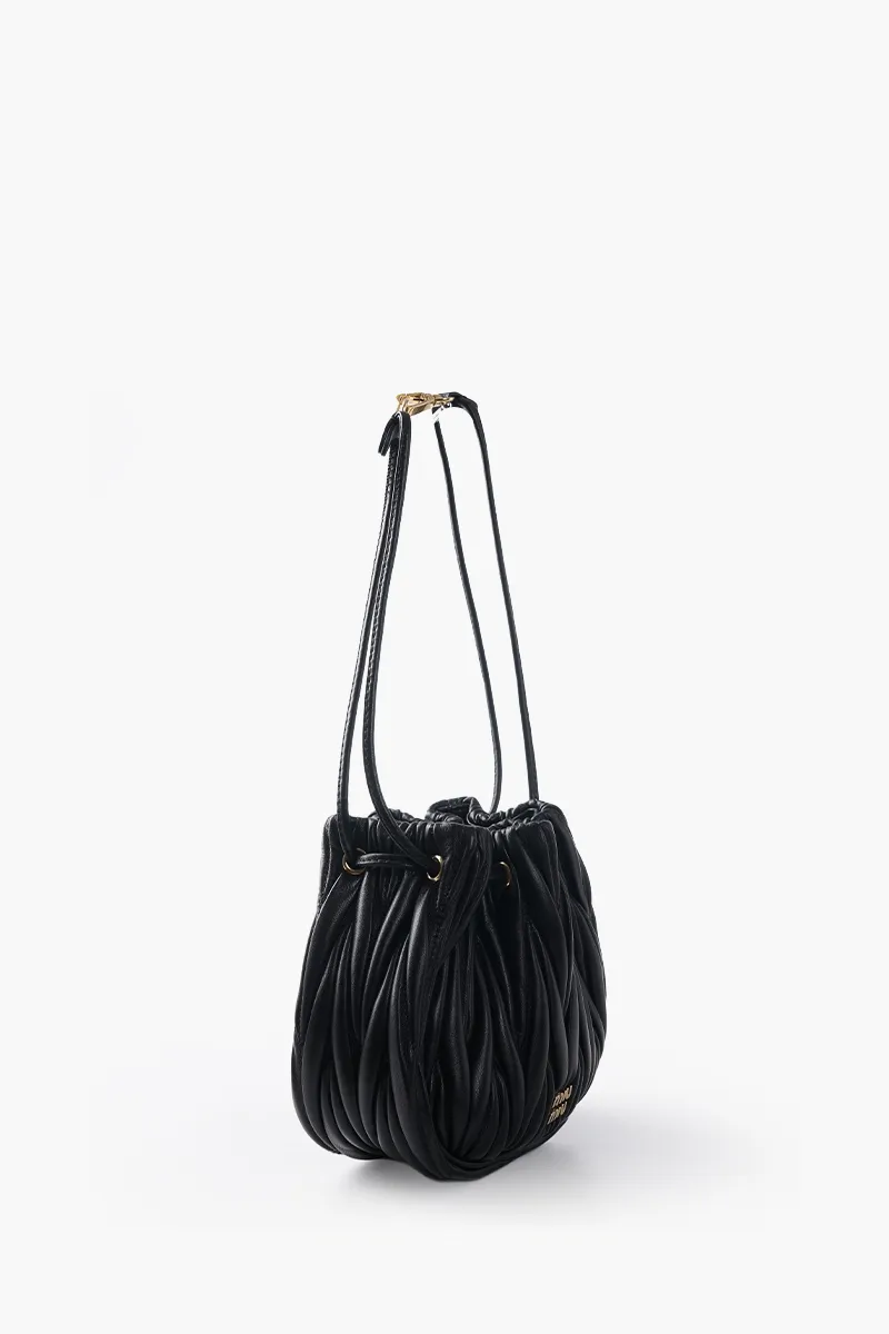 MIU MIU Drawtring Pouch in Black Quilted Nappa Leather 1