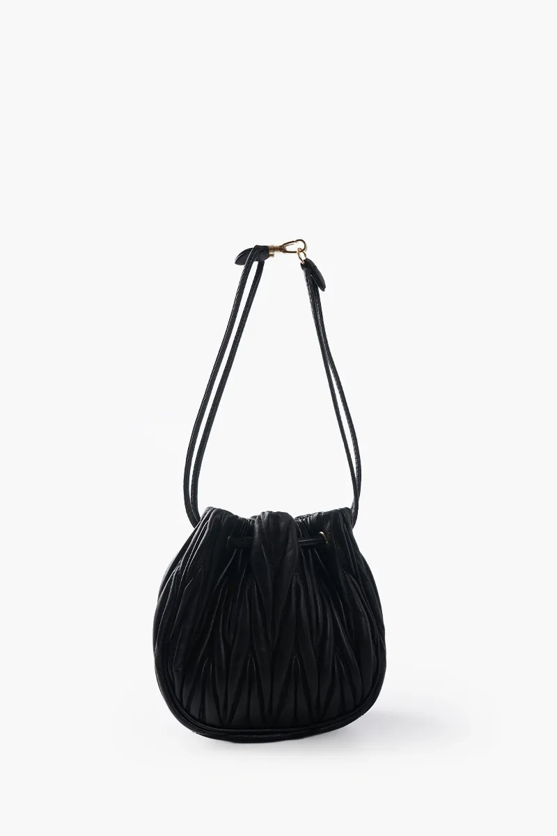 MIU MIU Drawtring Pouch in Black Quilted Nappa Leather 2