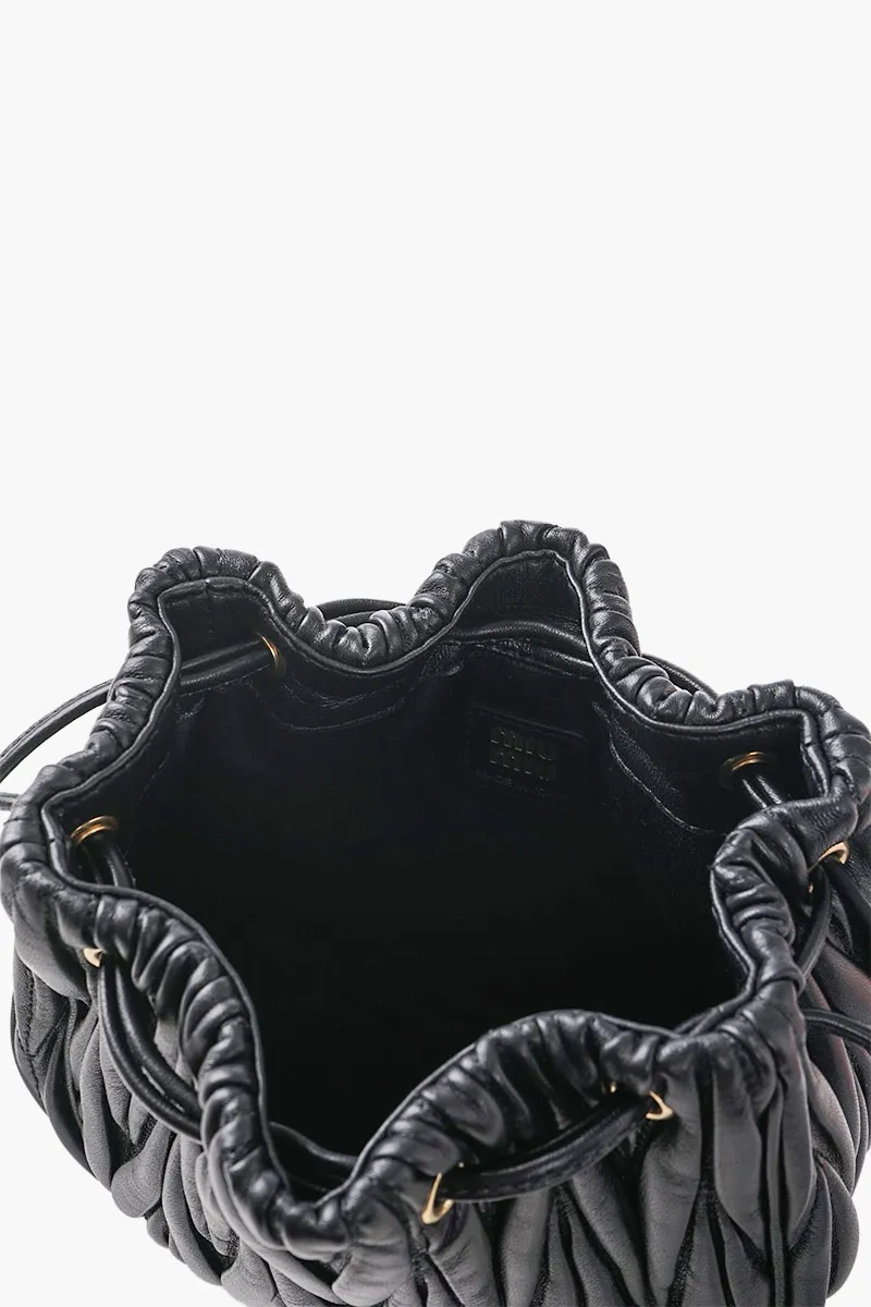 MIU MIU Drawtring Pouch in Black Quilted Nappa Leather 3