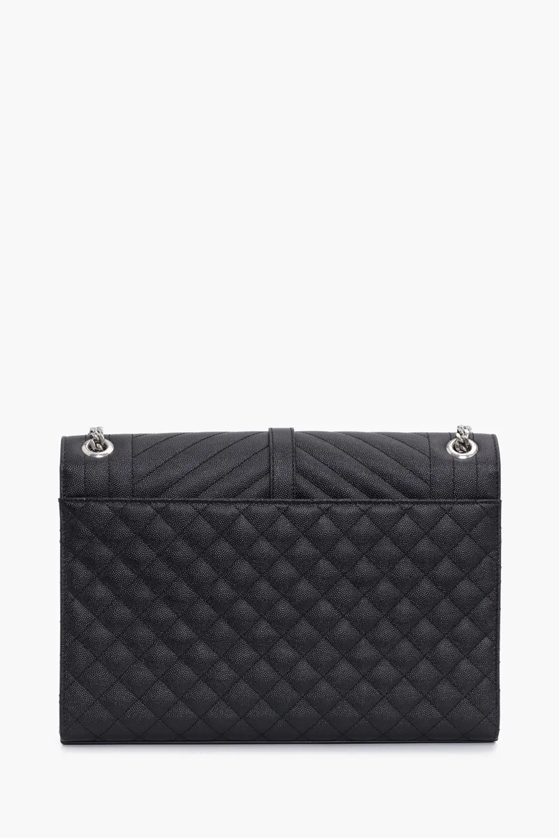 SAINT LAURENT Large Monogramme Envelope Shoulder Bag in Black Caviar Leather SHW 1