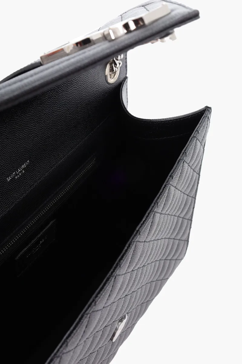 SAINT LAURENT Large Monogramme Envelope Shoulder Bag in Black Caviar Leather SHW 3