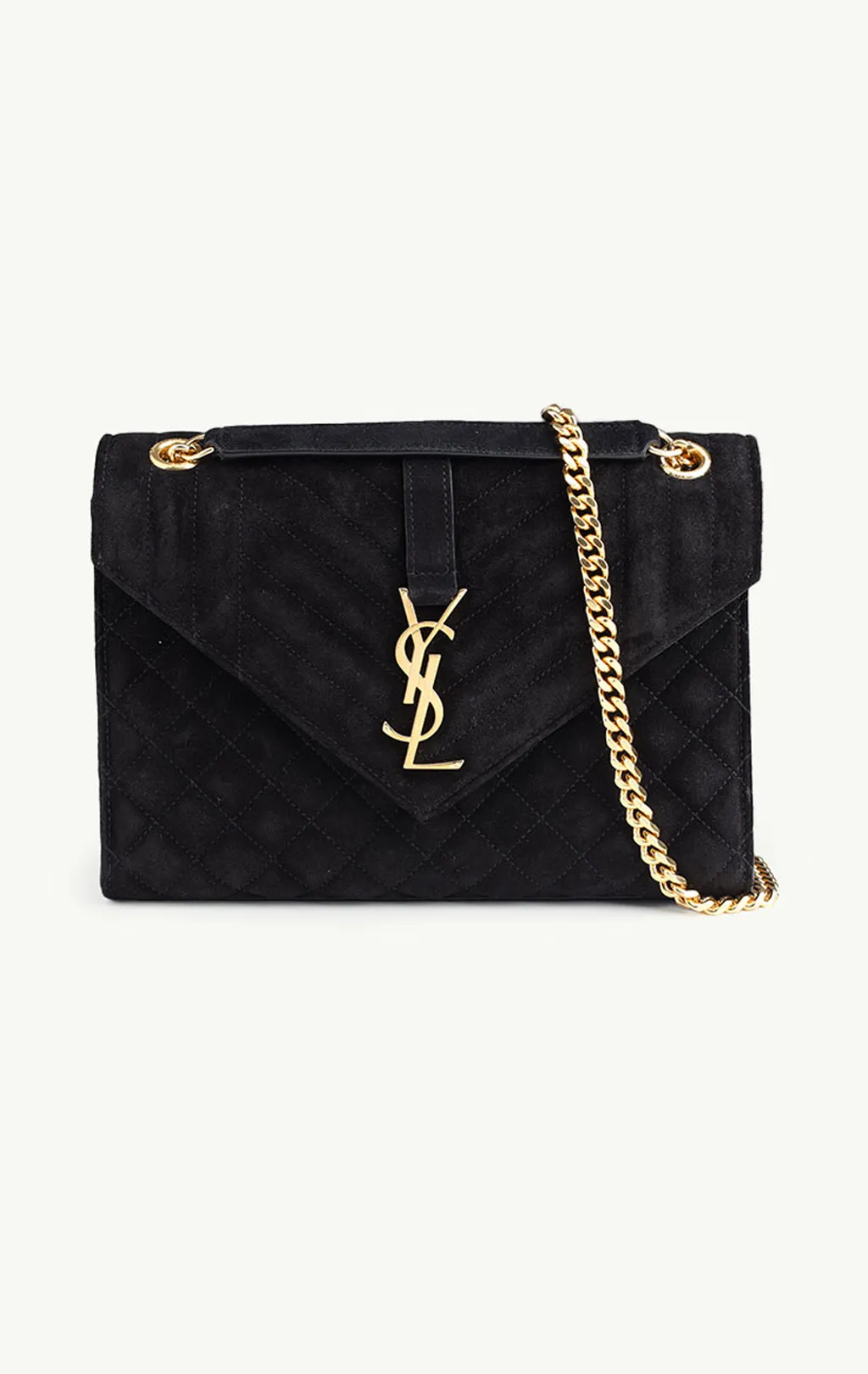 SAINT LAURENT Medium Monogram Envelope Shoulder Bag in Black Suede GHW 0