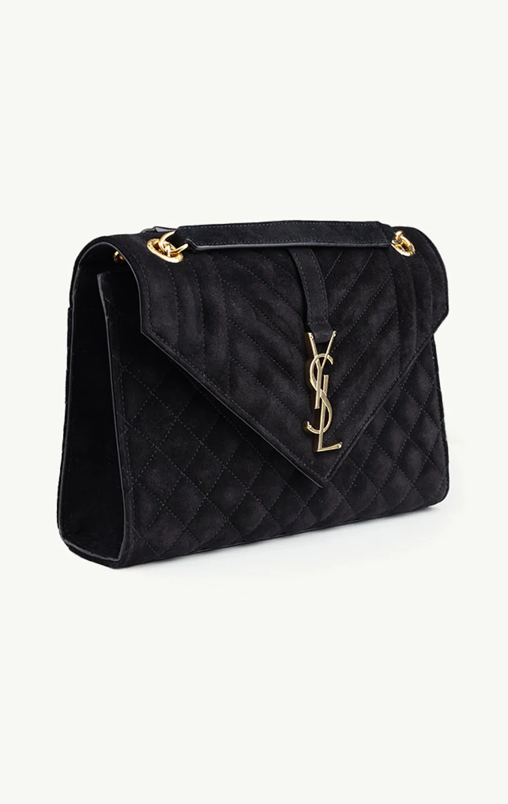 SAINT LAURENT Medium Monogram Envelope Shoulder Bag in Black Suede GHW 2