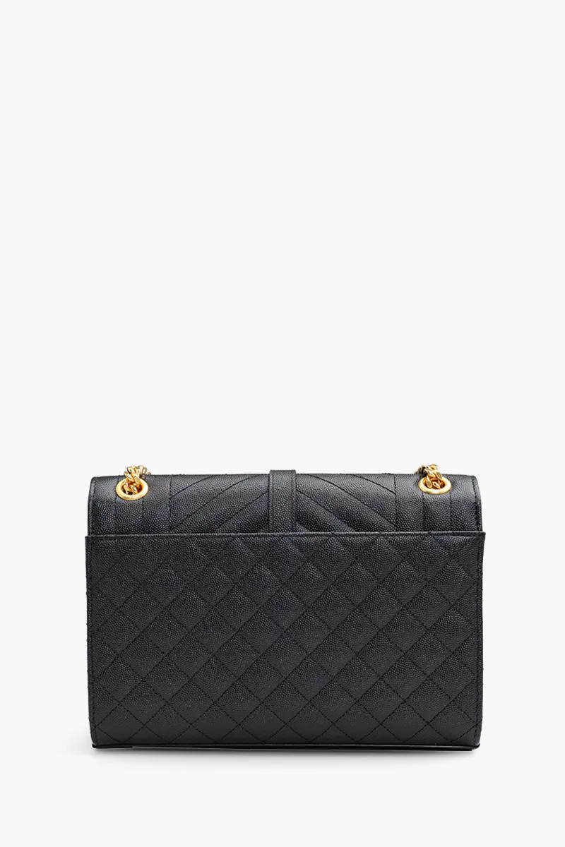 SAINT LAURENT Medium Envelope Shoulder Bag in Black Caviar Leather GHW 1