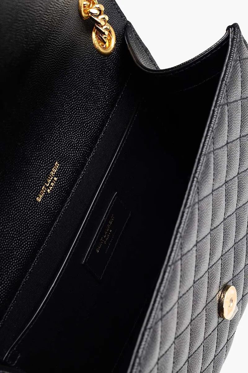 SAINT LAURENT Medium Envelope Shoulder Bag in Black Caviar Leather GHW 3