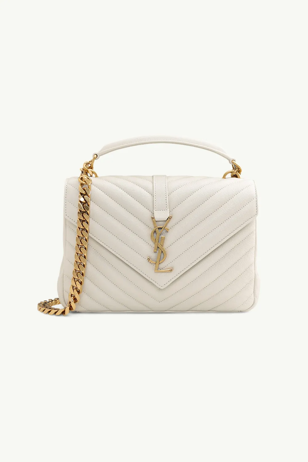 SAINT LAURENT Medium College Shoulder Bag in Blanc Vintage Quilted Leather GHW 0