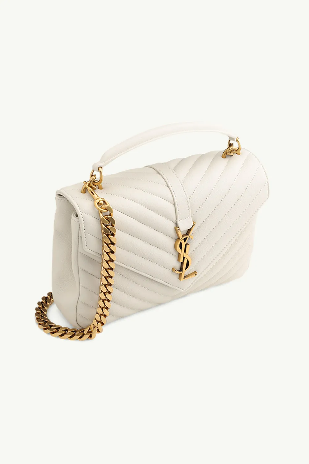SAINT LAURENT Medium College Shoulder Bag in Blanc Vintage Quilted Leather GHW 2