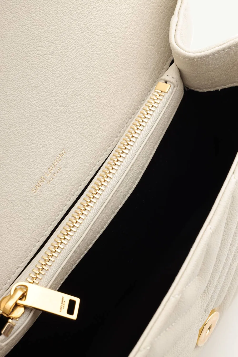 SAINT LAURENT Medium College Shoulder Bag in Blanc Vintage Quilted Leather GHW 3