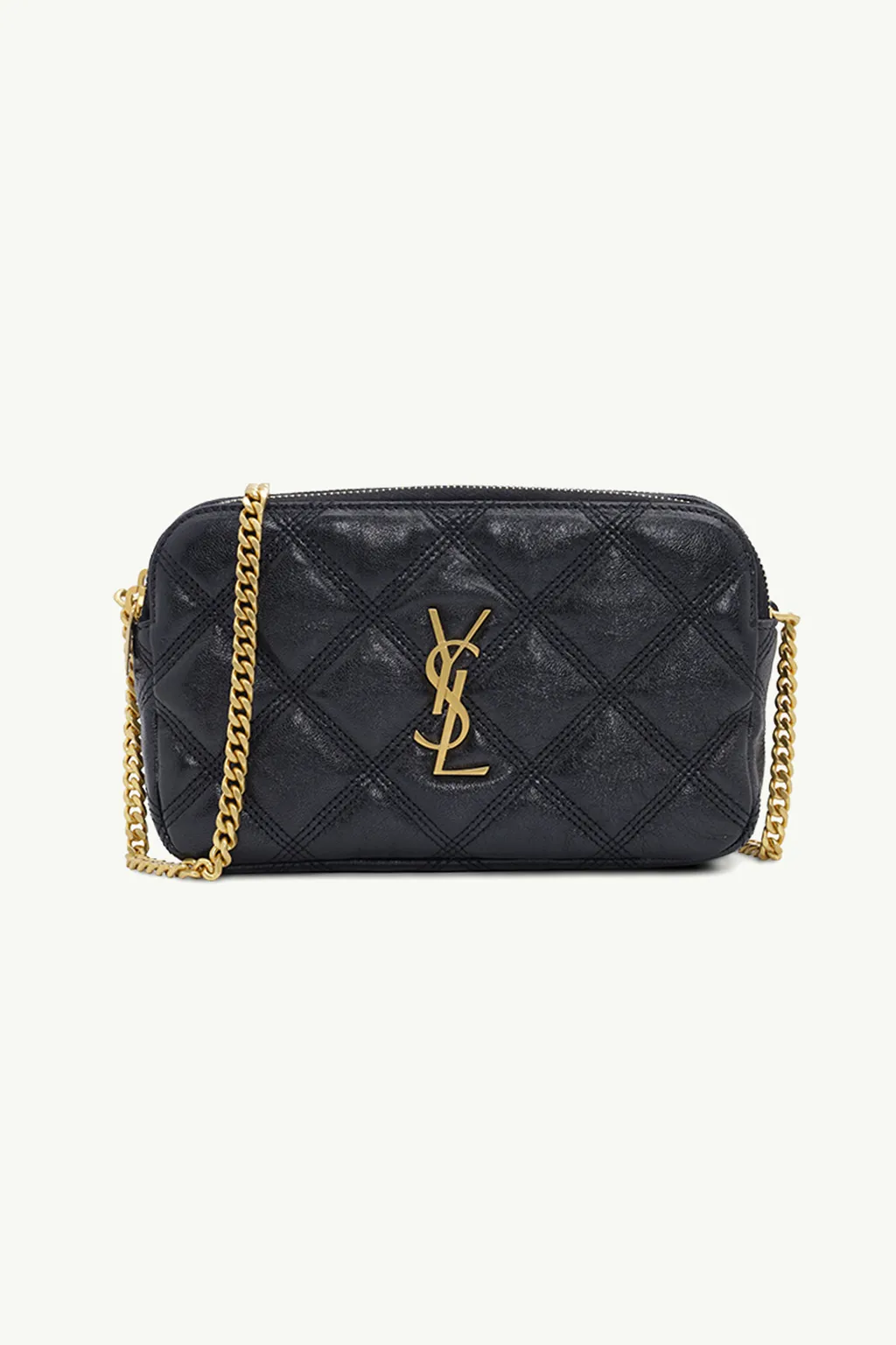 SAINT LAURENT Mini Becky Double Zip Crossbody Bag in Black Quilted GHW 0